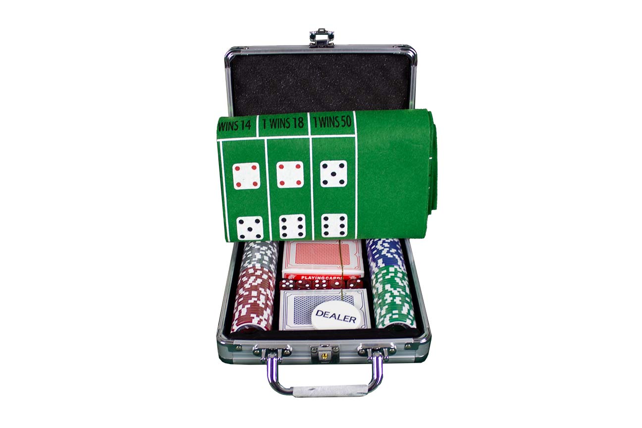 Σετ 100 Αριθμημένες Μάρκες Poker 12gr σε Βαλίτσα Αλουμινίου με Button, Ζάρια, 2 Τράπουλες και Τσόχα