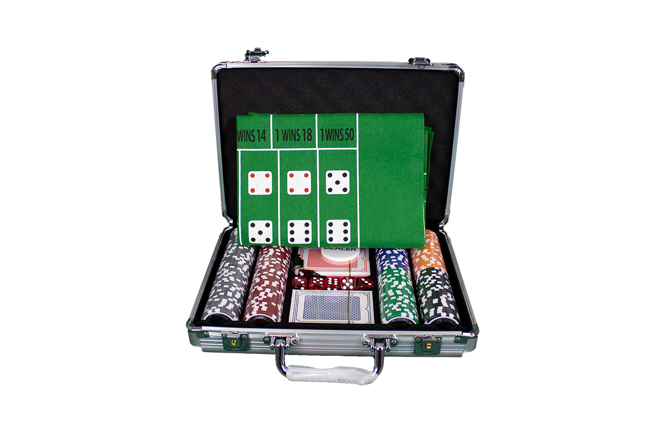 Σετ 200 Αριθμημένες Μάρκες Poker 12gr σε Βαλίτσα Αλουμινίου με Button, Ζάρια, 2 Τράπουλες και Τσόχα