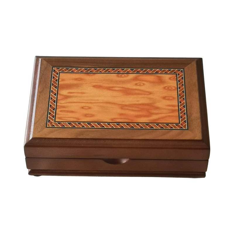 Modiano Golden Trophy Regular Index 4 Pips - 2 Deck Set in Wide glossy Wooden Box