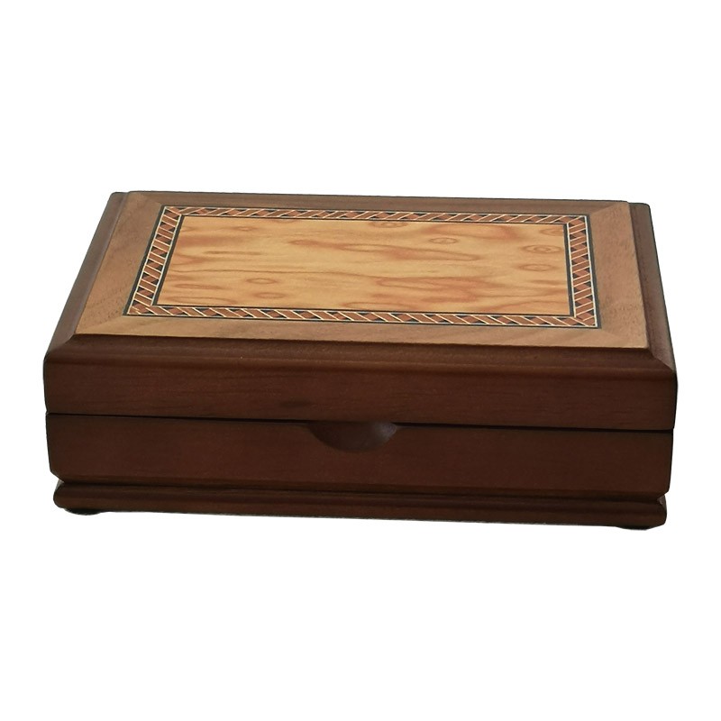 Modiano Golden Trophy Regular Index 4 Pips - 2 Deck Set in Wide glossy Wooden Box
